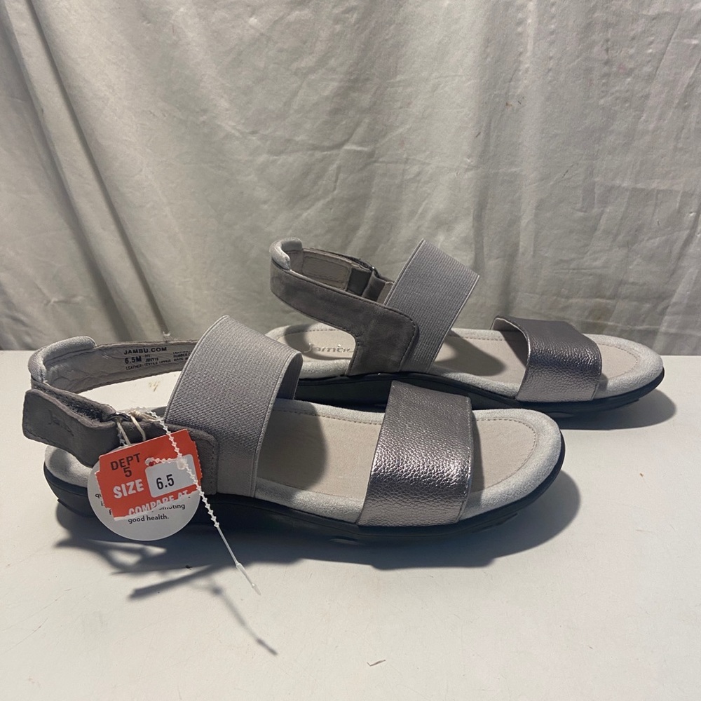 Jambu gray leather sandals with Velcro heel strap various sizes all NWT